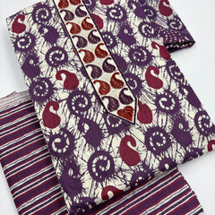 Morden Super Purple Batik Printed Cotton Unstitched Suit Set with Dupatta