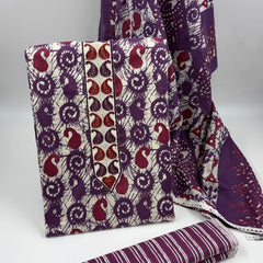 Morden Super Purple Batik Printed Cotton Unstitched Suit Set with Dupatta