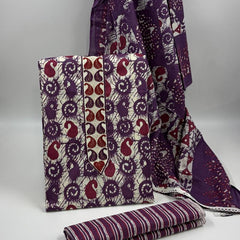 Morden Super Purple Batik Printed Cotton Unstitched Suit Set with Dupatta