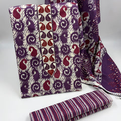 Morden Super Purple Batik Printed Cotton Unstitched Suit Set with Dupatta