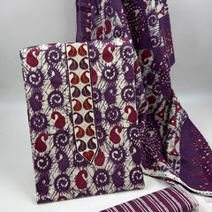 Morden Super Purple Batik Printed Cotton Unstitched Suit Set with Dupatta
