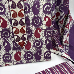 Morden Super Purple Batik Printed Cotton Unstitched Suit Set with Dupatta