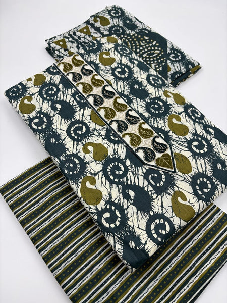 Morden Super Teal Green Batik Printed Cotton Unstitched Suit Set with Dupatta