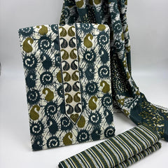 Morden Super Teal Green Batik Printed Cotton Unstitched Suit Set with Dupatta