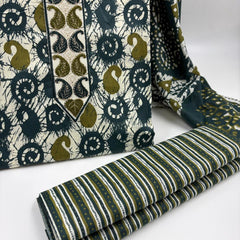 Morden Super Teal Green Batik Printed Cotton Unstitched Suit Set with Dupatta