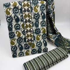 Morden Super Teal Green Batik Printed Cotton Unstitched Suit Set with Dupatta