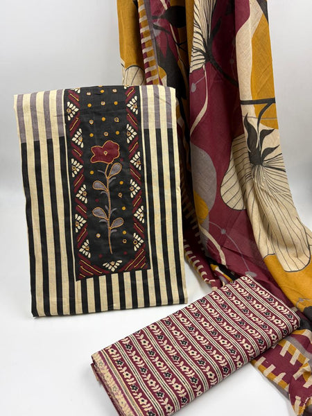 Modern Super Cotton Printed Unstiched Dress Material With Cotton Dupatta