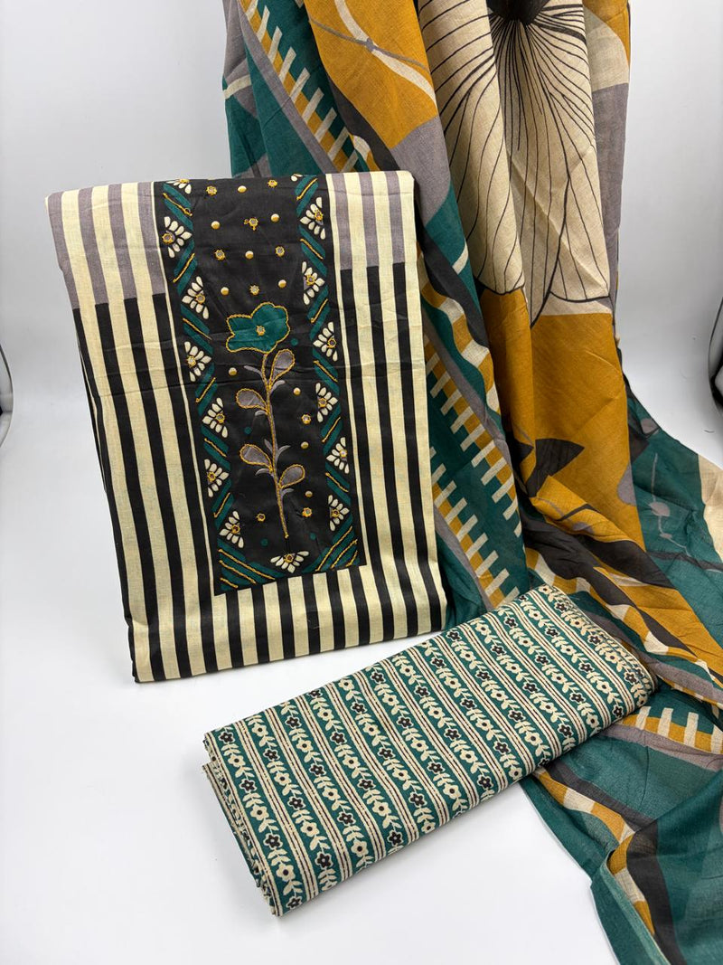 Modern Super Cotton Printed Unstiched Dress Material With Cotton Dupatta