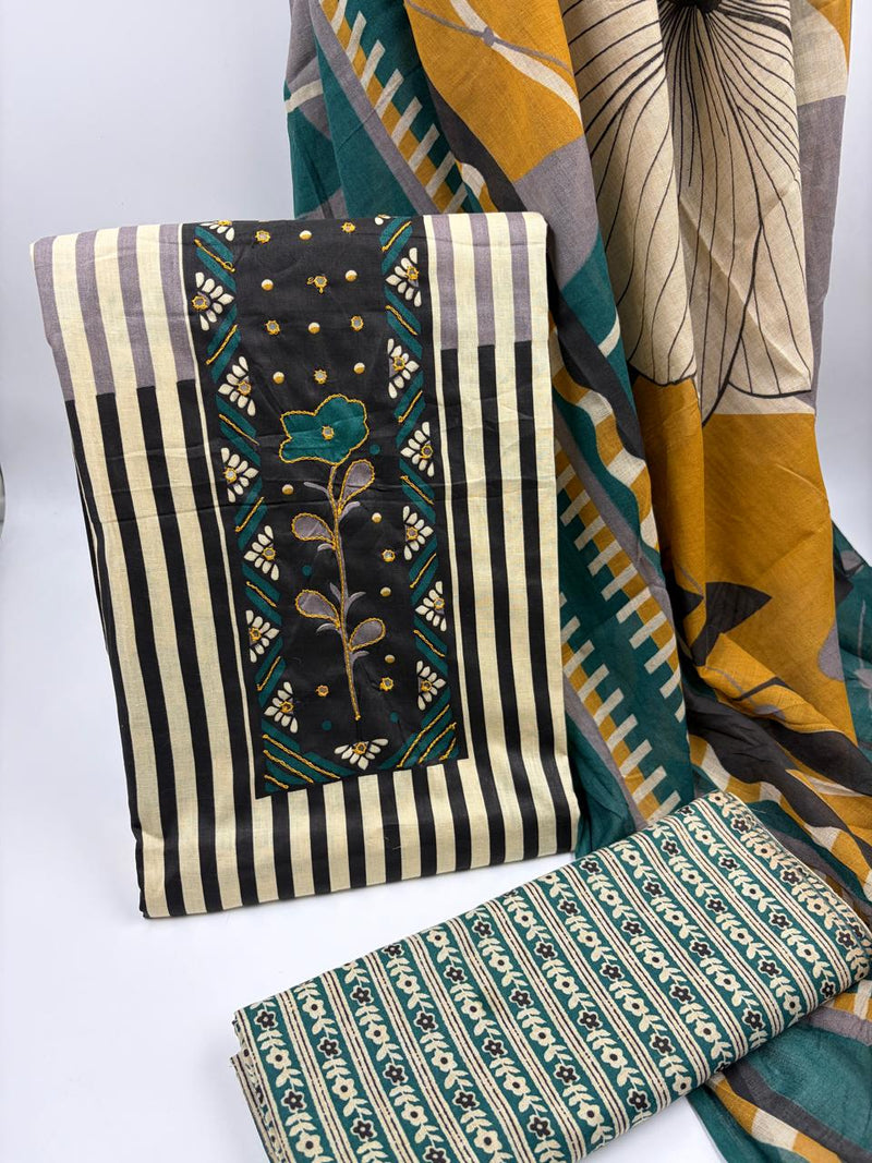 Modern Super Cotton Printed Unstiched Dress Material With Cotton Dupatta