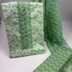 Morden Super Green & White Floral Printed Dress Material with Chevron Pattern Dupatta