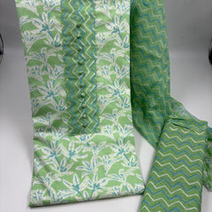 Morden Super Green & White Floral Printed Dress Material with Chevron Pattern Dupatta