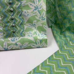 Morden Super Green & White Floral Printed Dress Material with Chevron Pattern Dupatta