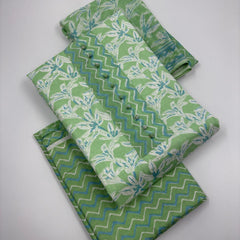 Morden Super Green & White Floral Printed Dress Material with Chevron Pattern Dupatta
